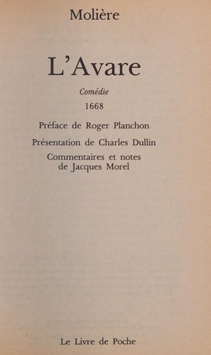 Molière: L' avare (French language, 1986, Librairie Générale Française, Librairie Générale Française, Livre de Poche)