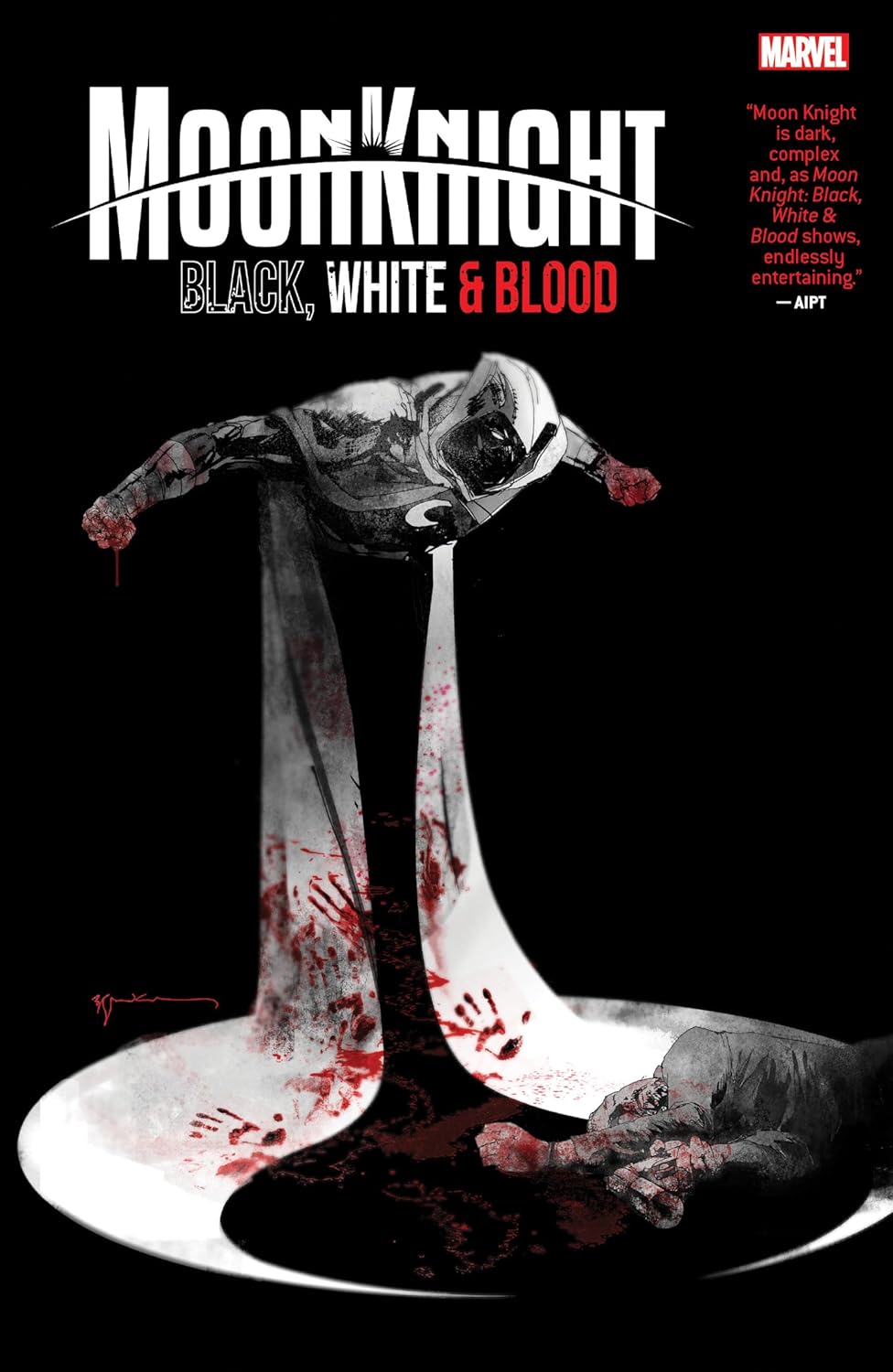 Jonathan Hickman, Marc Guggenheim, Murewa Ayodele, Ann Nocenti, Jim Zub, Nadia Shammas, Dotun Akande, Jorge Fornés, Vanessa R. Del Rey, David Pepose, Leonardo Romero, Chris Sotomayor, Patch Zircher, Erica Shultz, David Lopez, Djibril Morissette-Phan, Stefano Raffaele, Christopher Cantwell, Alex Lins, Dante Bastianoni, Paul Azaceta, Benjamin Percy, Chris Bachalo: Moon Knight: Black, White & Blood (GraphicNovel, 2022, Marvel)