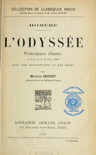 Homère: L'Odyssée (French language, 1919, Colin)